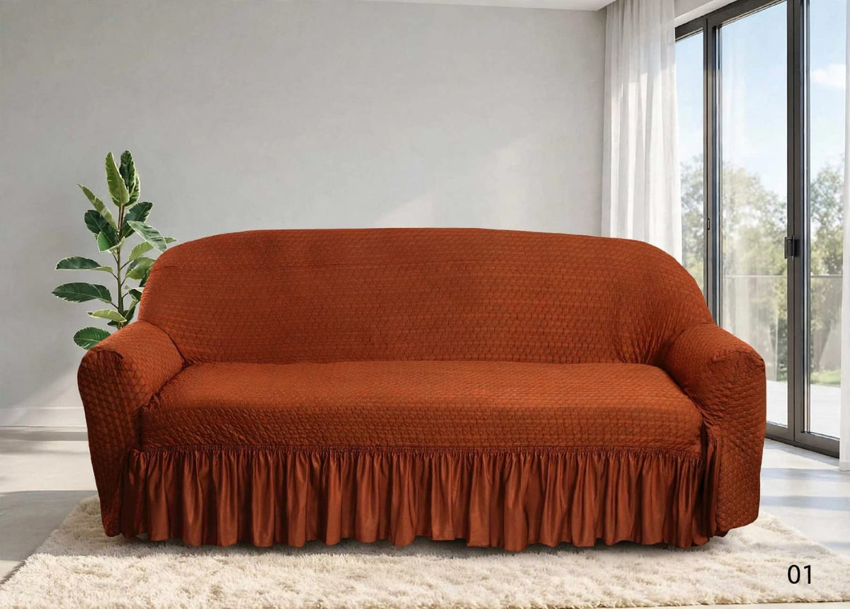 BUTTERFLY TURKISH FRILL SOFA COVER - COPPER BROWN