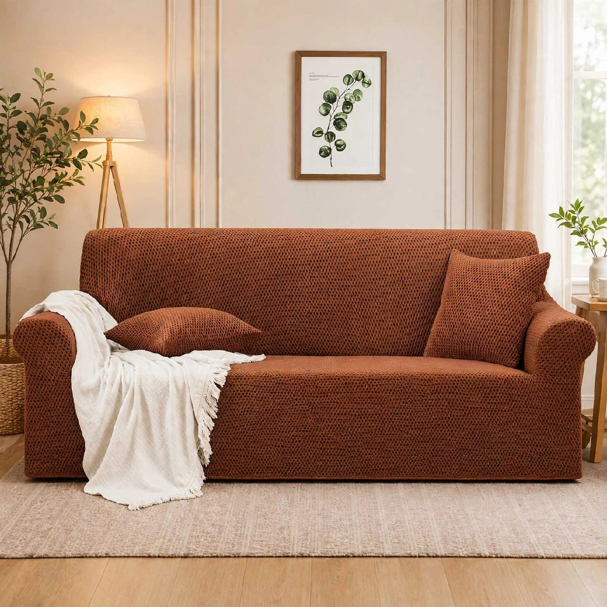 MICRO MASH FABRIC SOFA COVER - COPPER BROWN