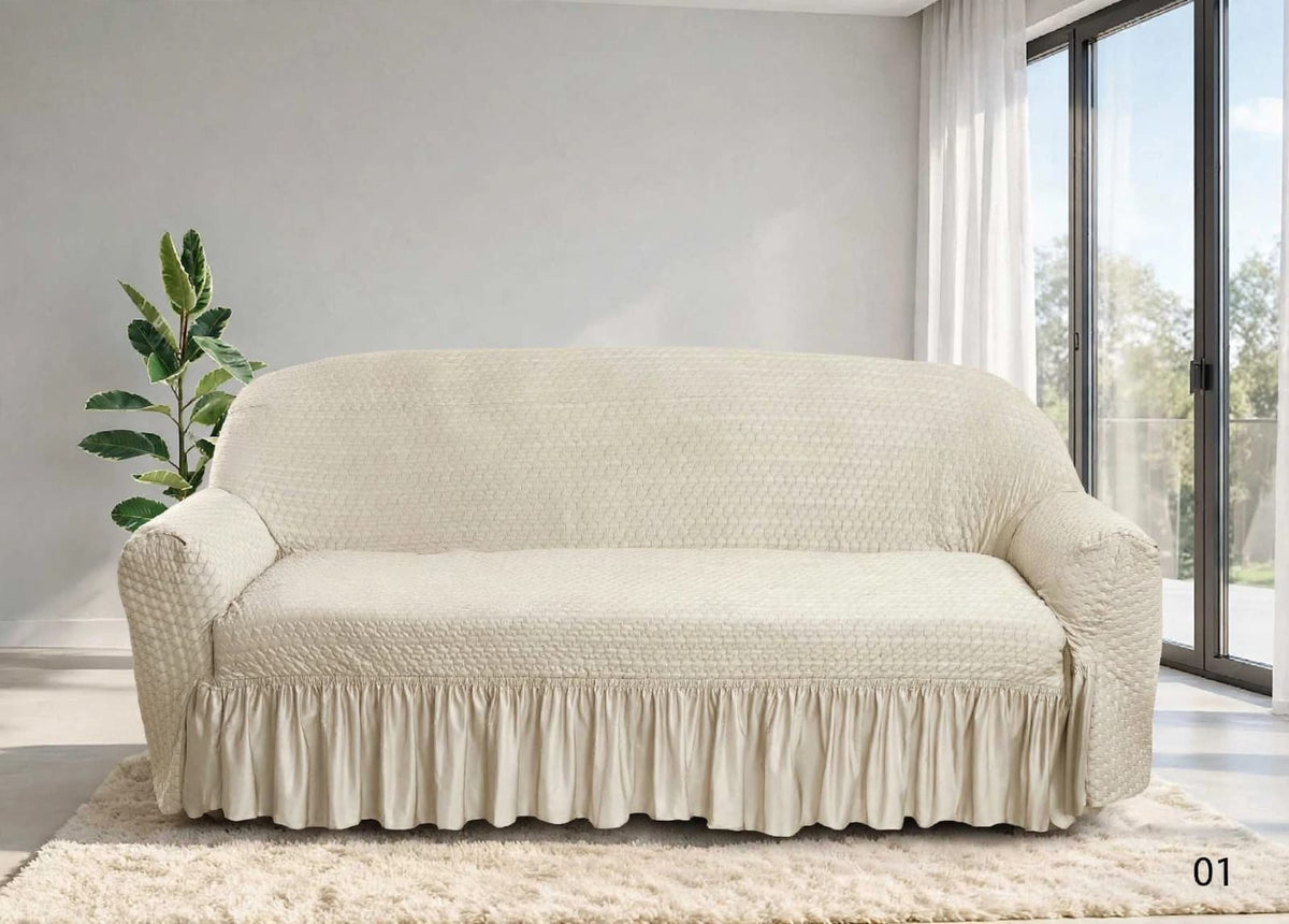 BUTTERFLY TURKISH FRILL SOFA COVER - FAWN