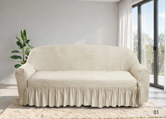 BUTTERFLY TURKISH FRILL SOFA COVER - FAWN