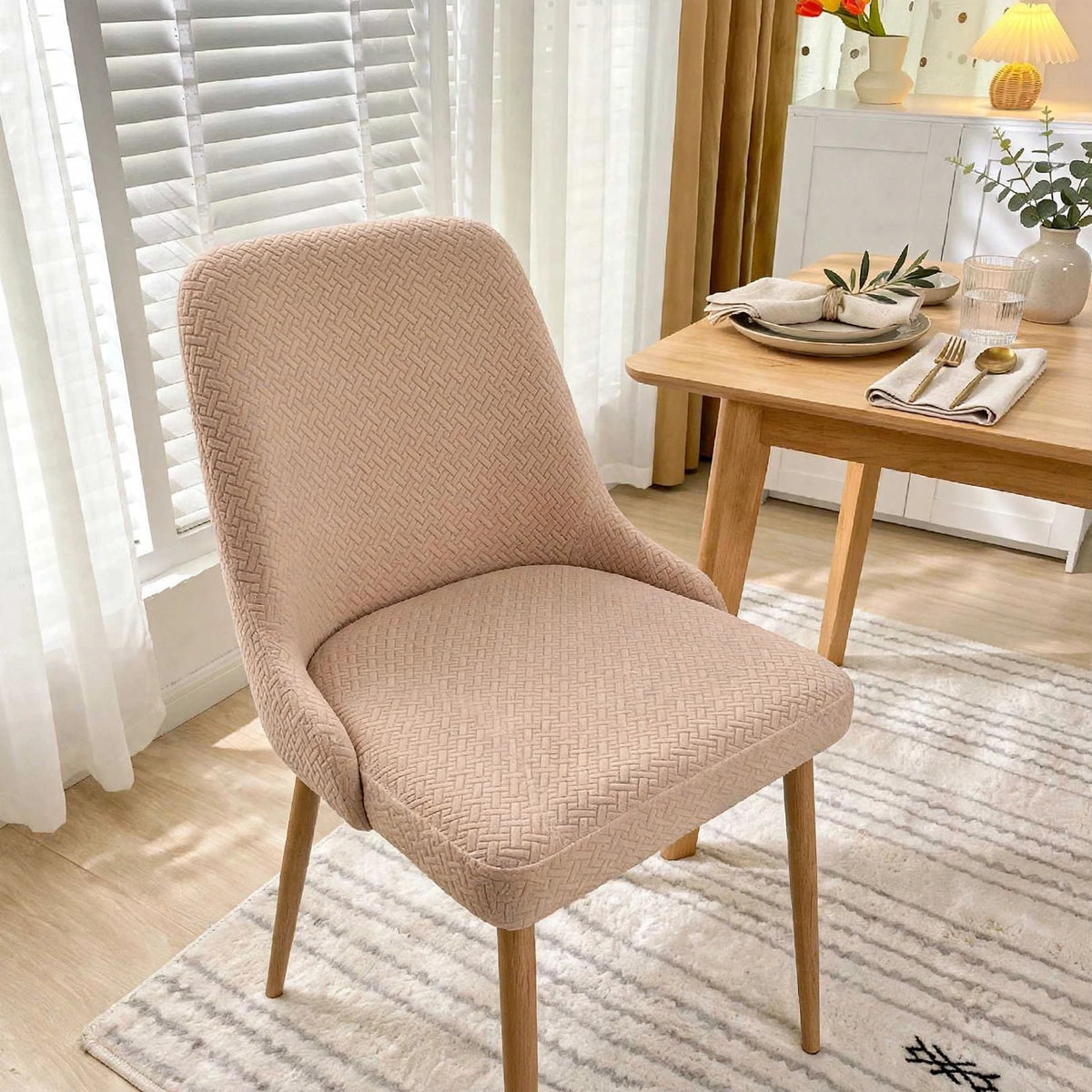 Jacquard Dining Chair Cover -  Fawn  Color