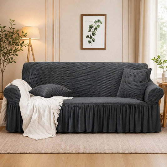 MICRO TURKISH FRILL  SOFA COVER - GREY