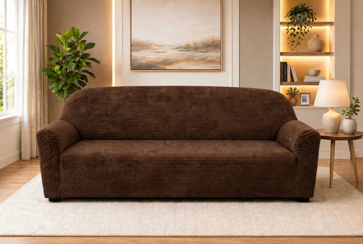 BUTTERFLY FABRIC SOFA COVER - DARK BROWN