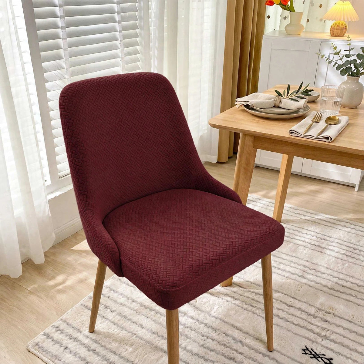 Jacquard Dining Chair Cover - Maroon Color