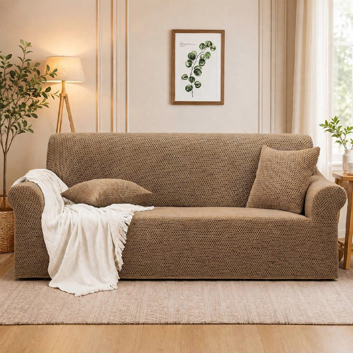 MICRO MASH FABRIC SOFA COVER - FAWN