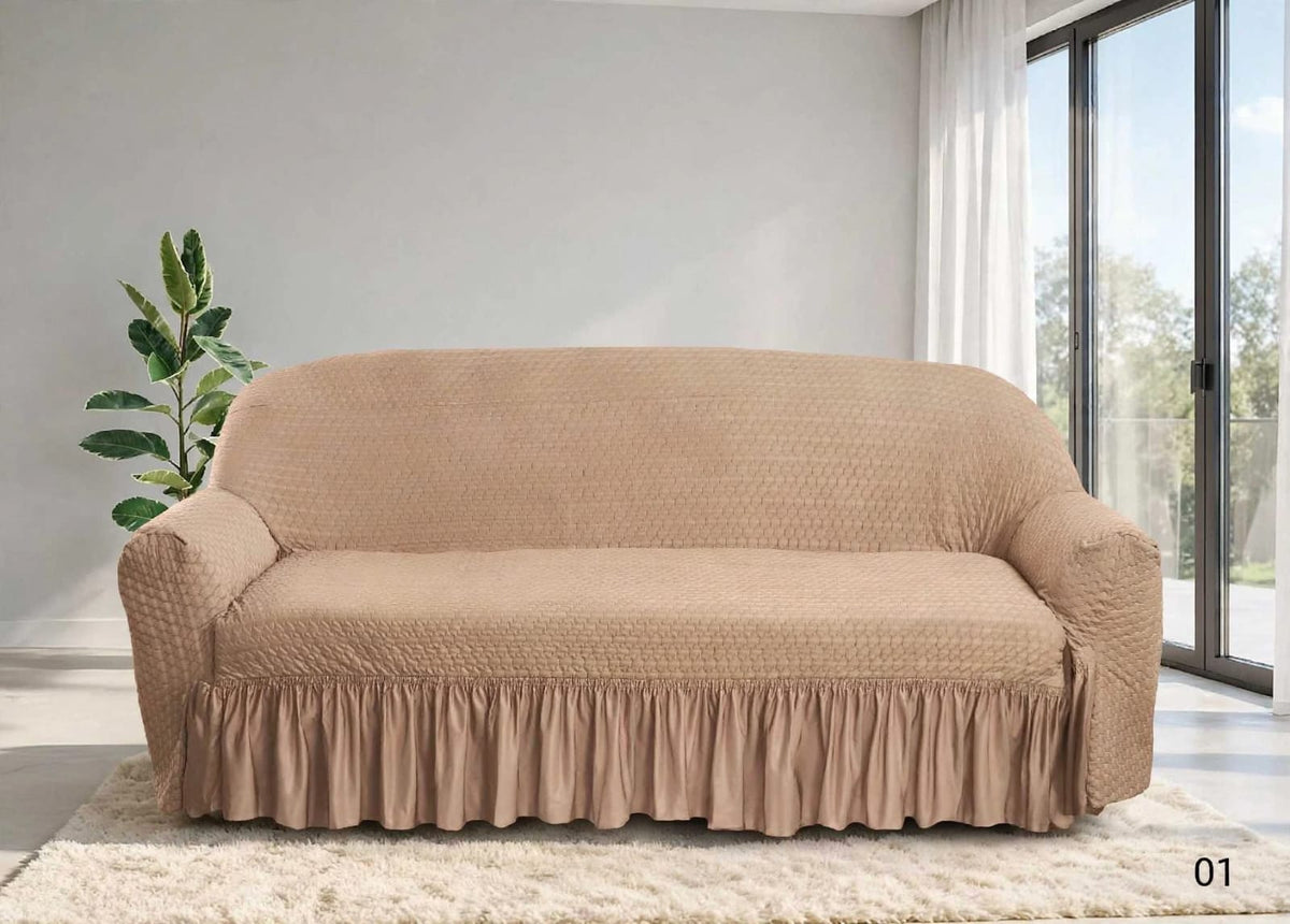 BUTTERFLY TURKISH FRILL SOFA COVER - BEIGE