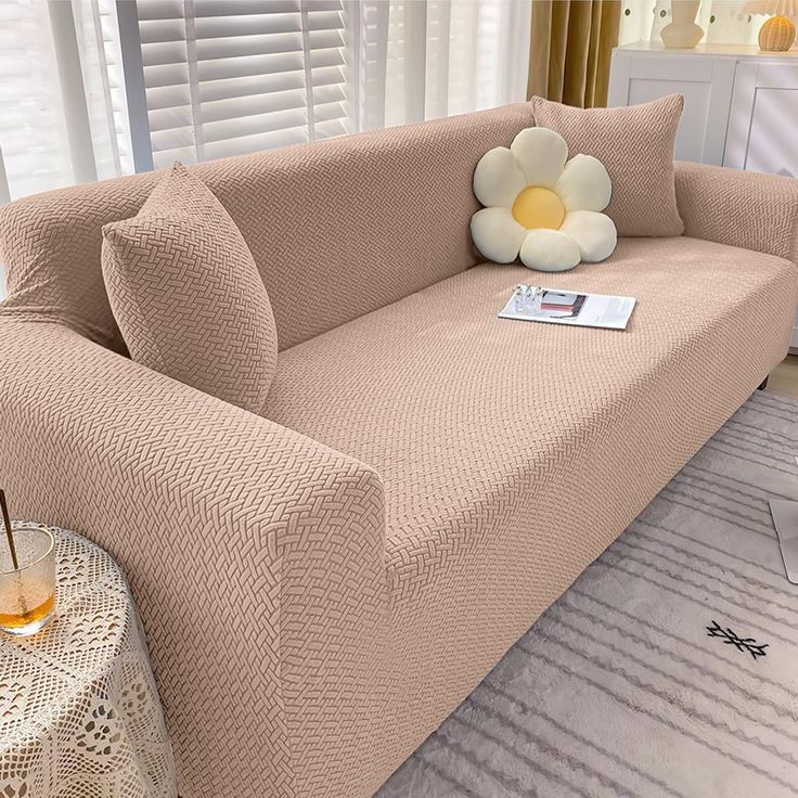 JACQUARD STRIP FABRIC SOFA COVER - BEIGE