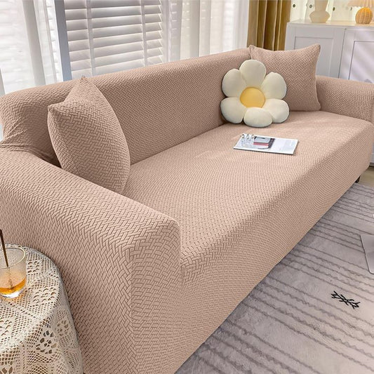 JACQUARD STRIP FABRIC SOFA COVER - BEIGE