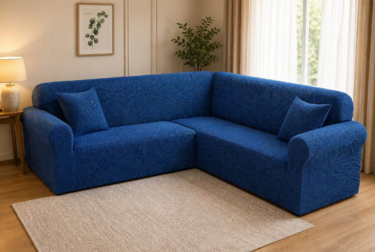 MICRO MASH L - SHAPE SOFA COVER - BLUE