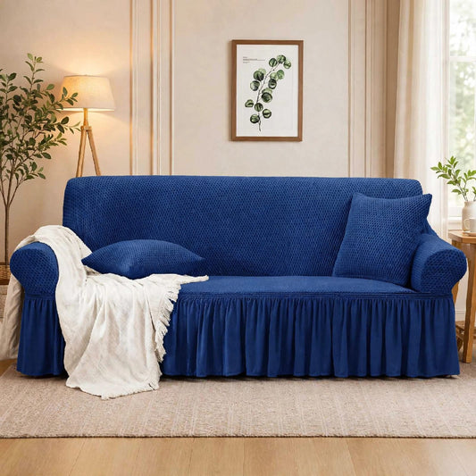 MICRO TURKISH FRILL  SOFA COVER - BLUE