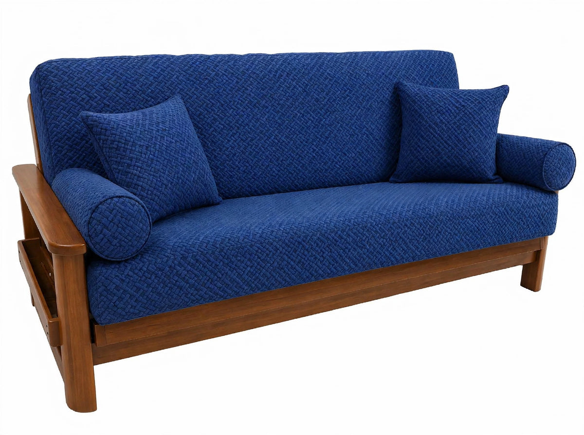 JACQUARD WOODEN SOFA COVER - BLUE