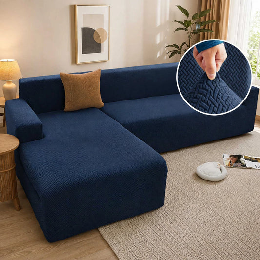 JACQUARD L-SHAPE SOFA COVER - BLUE