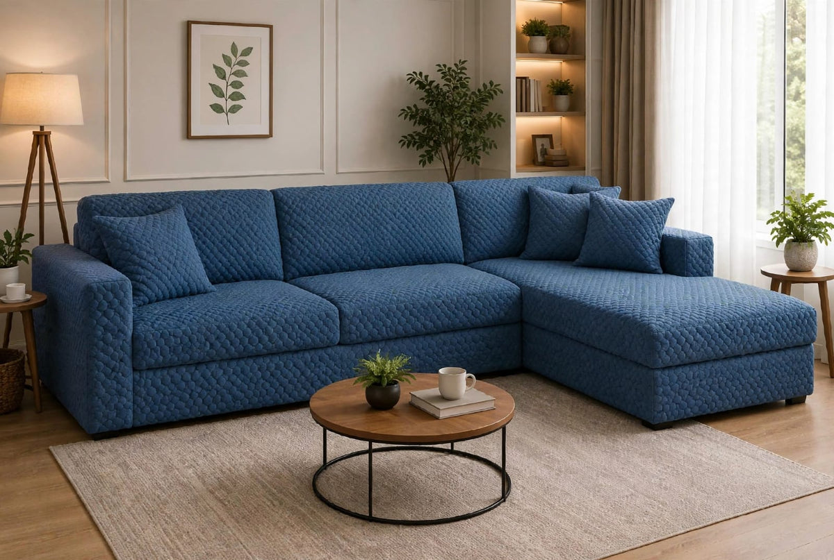 BUTTERFLY L-SHAPE SOFA COVER - BLUE