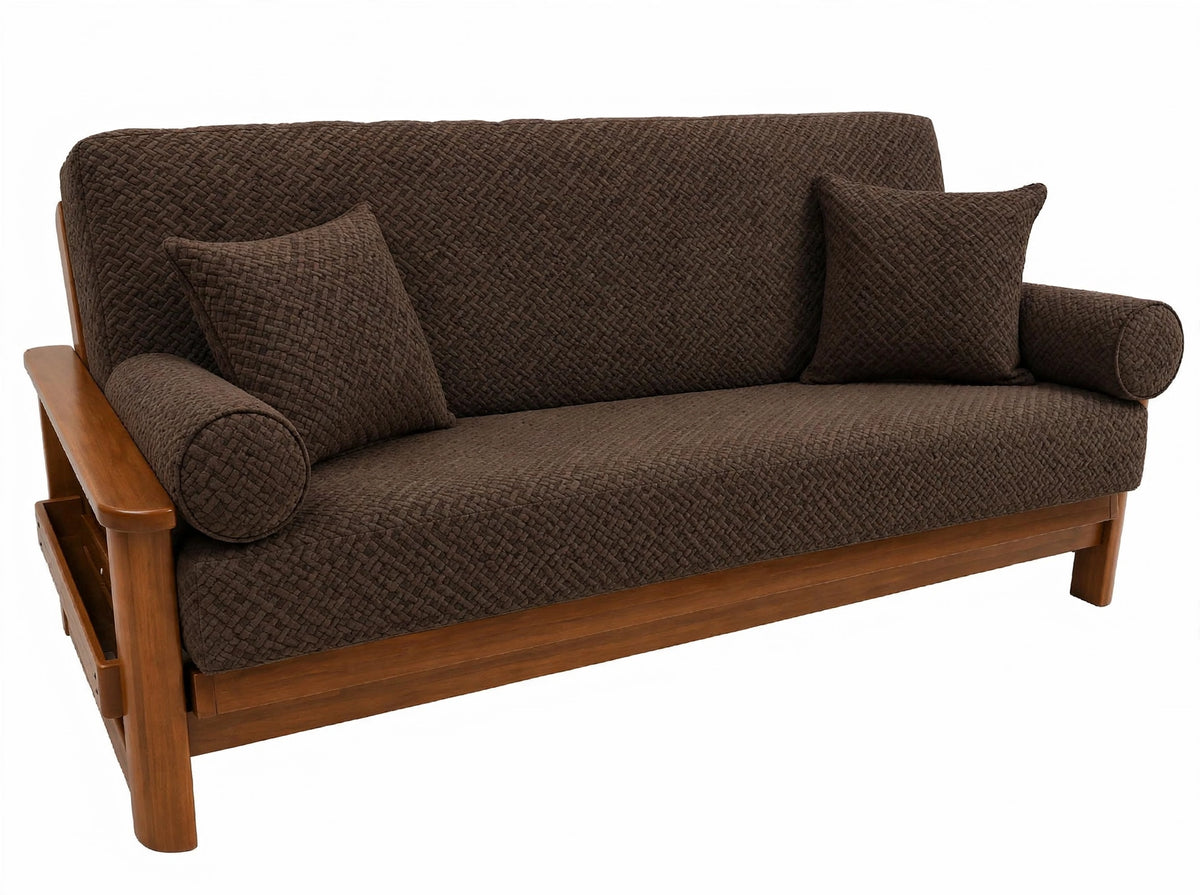 JACQUARD WOODEN SOFA COVER - BROWN
