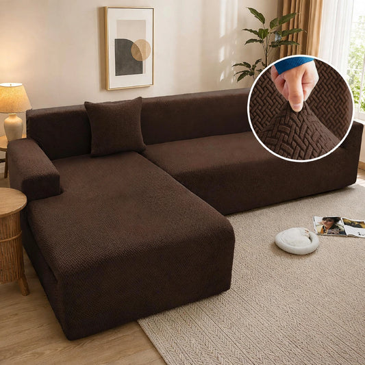 JACQUARD L-SHAPE SOFA COVER - BROWN