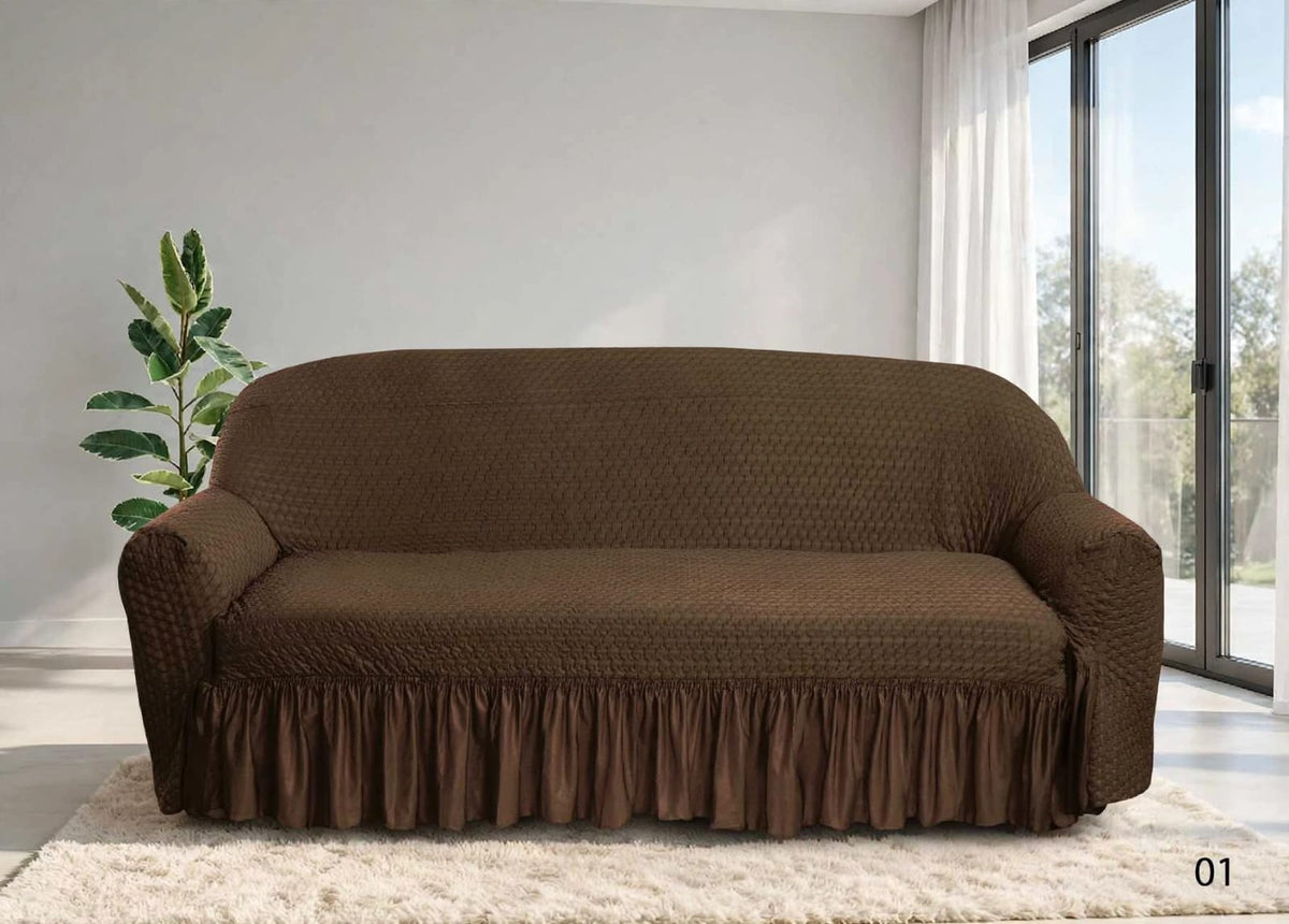 BUTTERFLY TURKISH FRILL SOFA COVER - BROWN