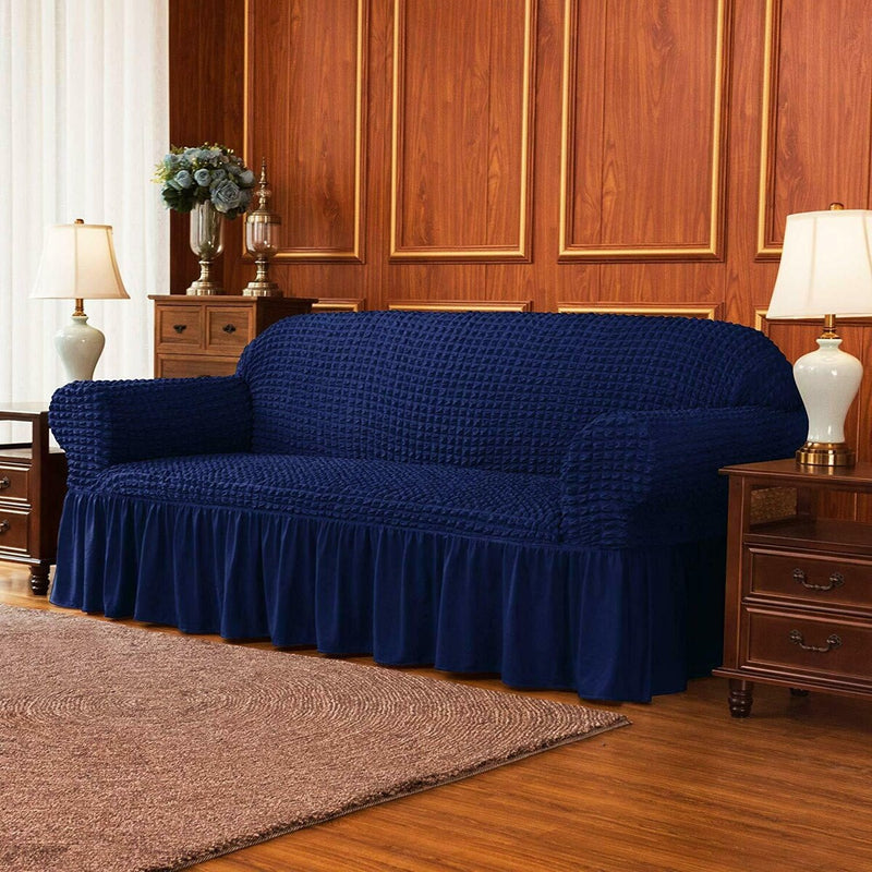 BUBBLE FRILL SOFA COVER - BLUE