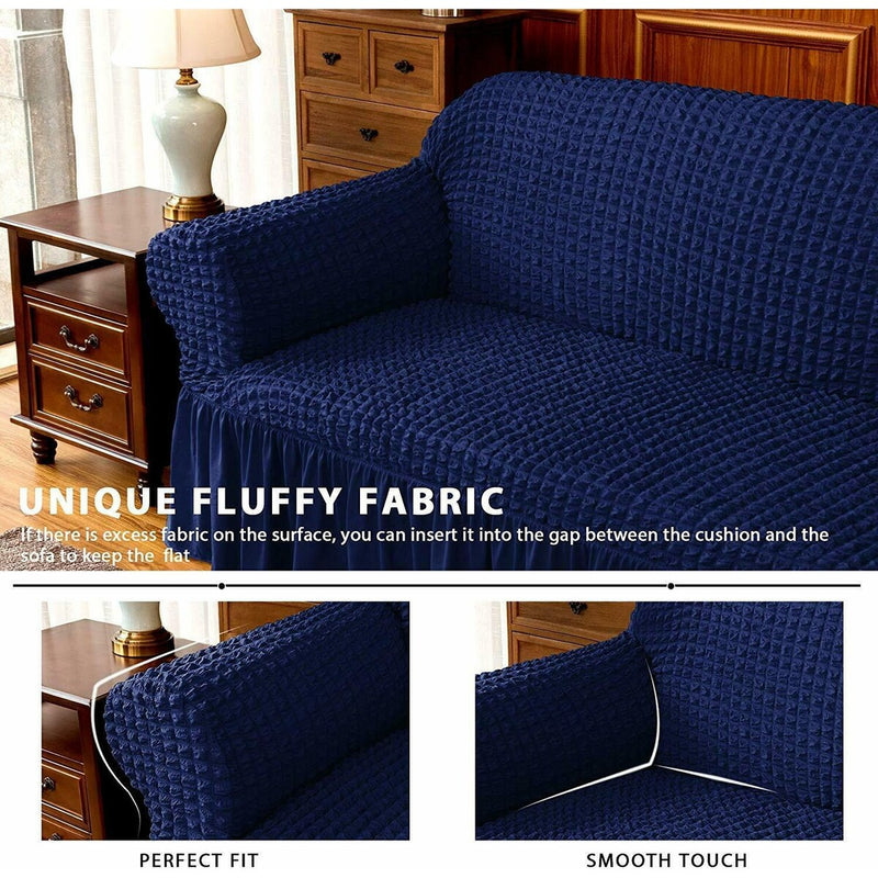 BUBBLE FRILL SOFA COVER - BLUE