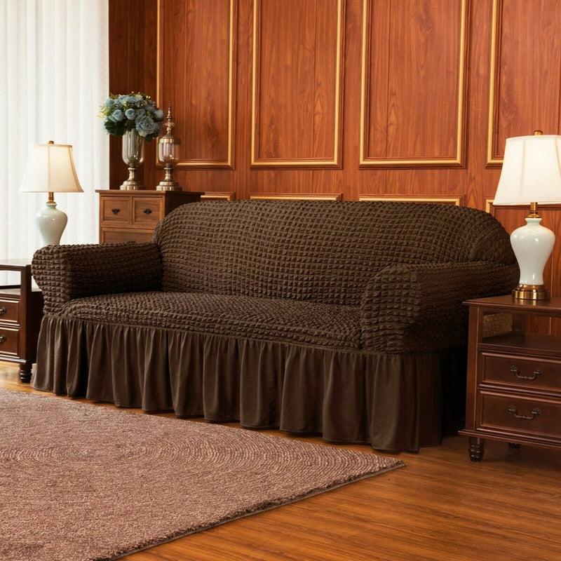 BUBBLE FRILL SOFA COVER - DARK BROWN