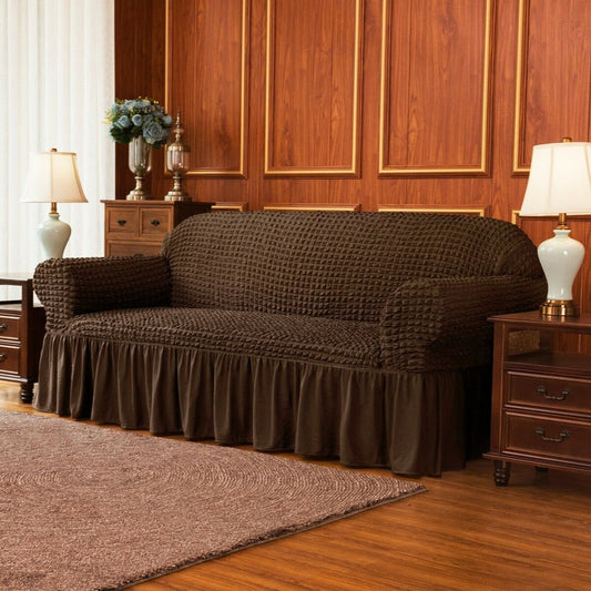BUBBLE FRILL SOFA COVER - DARK BROWN