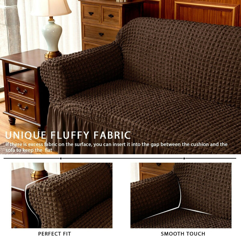 BUBBLE FRILL SOFA COVER - DARK BROWN