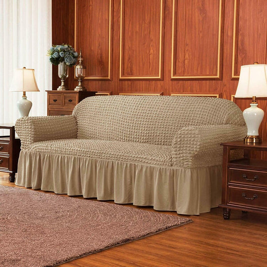 BUBBLE FRILL SOFA COVER - DARK FAWN