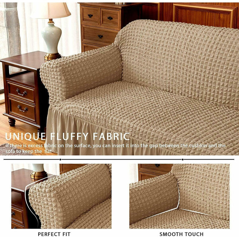 BUBBLE FRILL SOFA COVER - DARK FAWN