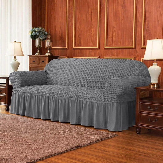 BUBBLE FRILL SOFA COVER - GREY