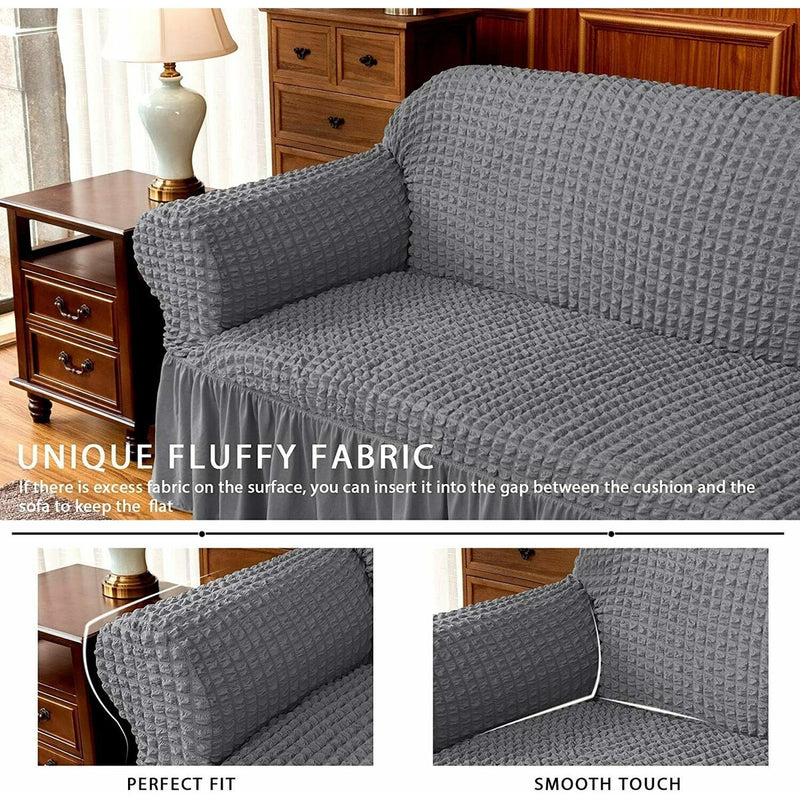 BUBBLE FRILL SOFA COVER - GREY