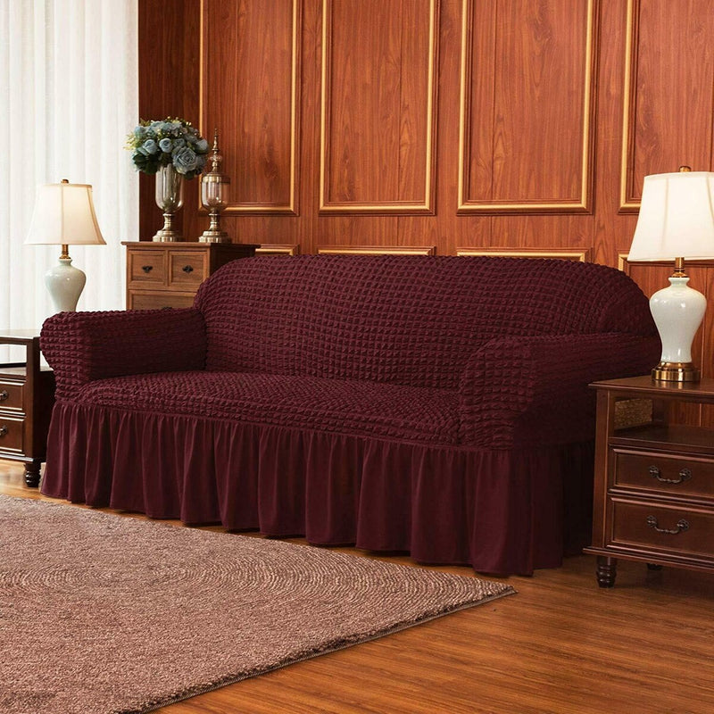 BUBBLE FRILL SOFA COVER - MAROON