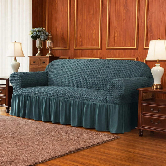 BUBBLE FRILL SOFA COVER - ZINC