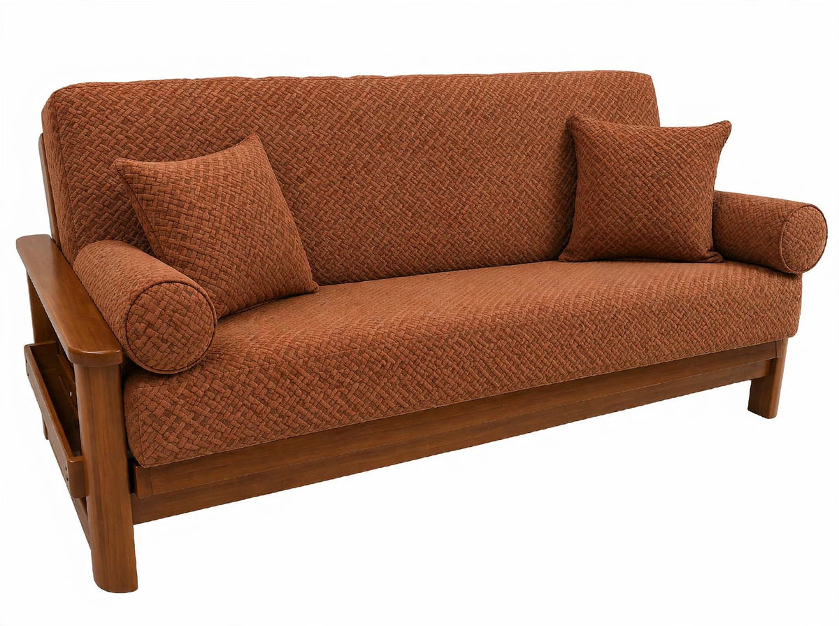 JACQUARD WOODEN SOFA COVER - COPPER BROWN