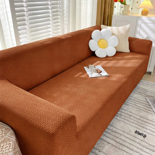 JACQUARD STRIP FABRIC SOFA COVER - COPPER BROWN