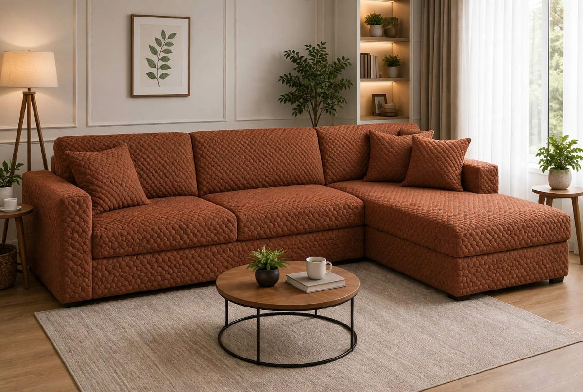 BUTTERFLY L-SHAPE SOFA COVER - COPPER BROWN