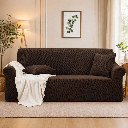 MICRO MASH FABRIC SOFA COVER - DARK BROWN