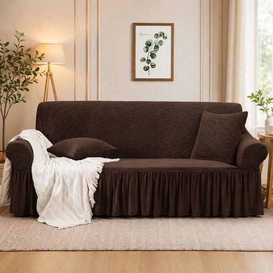 MICRO TURKISH FRILL  SOFA COVER - DARK BROWN