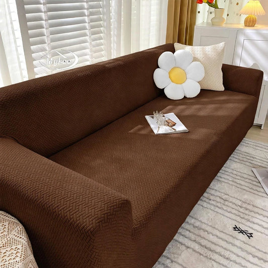 JACQUARD STRIP FABRIC SOFA COVER - DARK BROWN