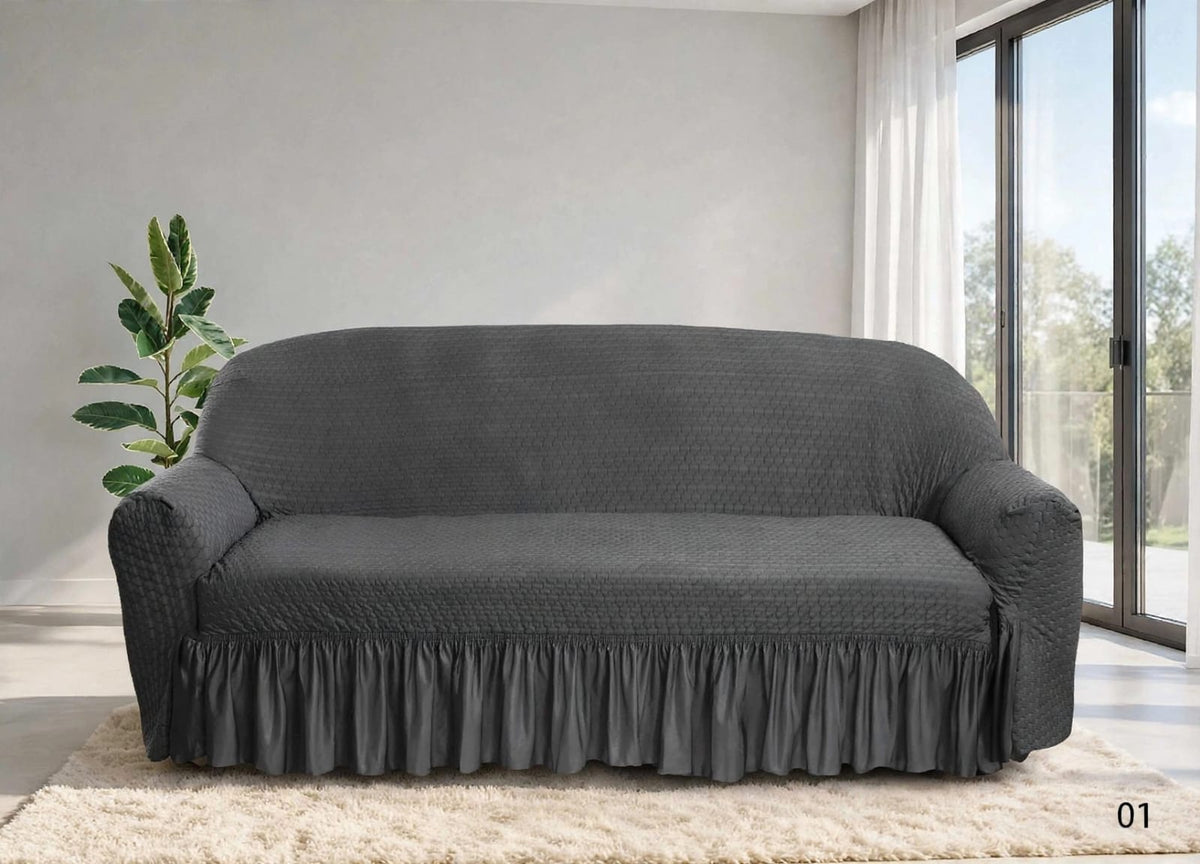 BUTTERFLY TURKISH FRILL SOFA COVER - DARK GREY