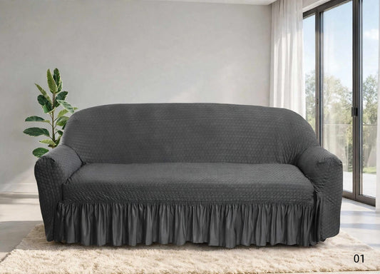 BUTTERFLY TURKISH FRILL SOFA COVER - DARK GREY