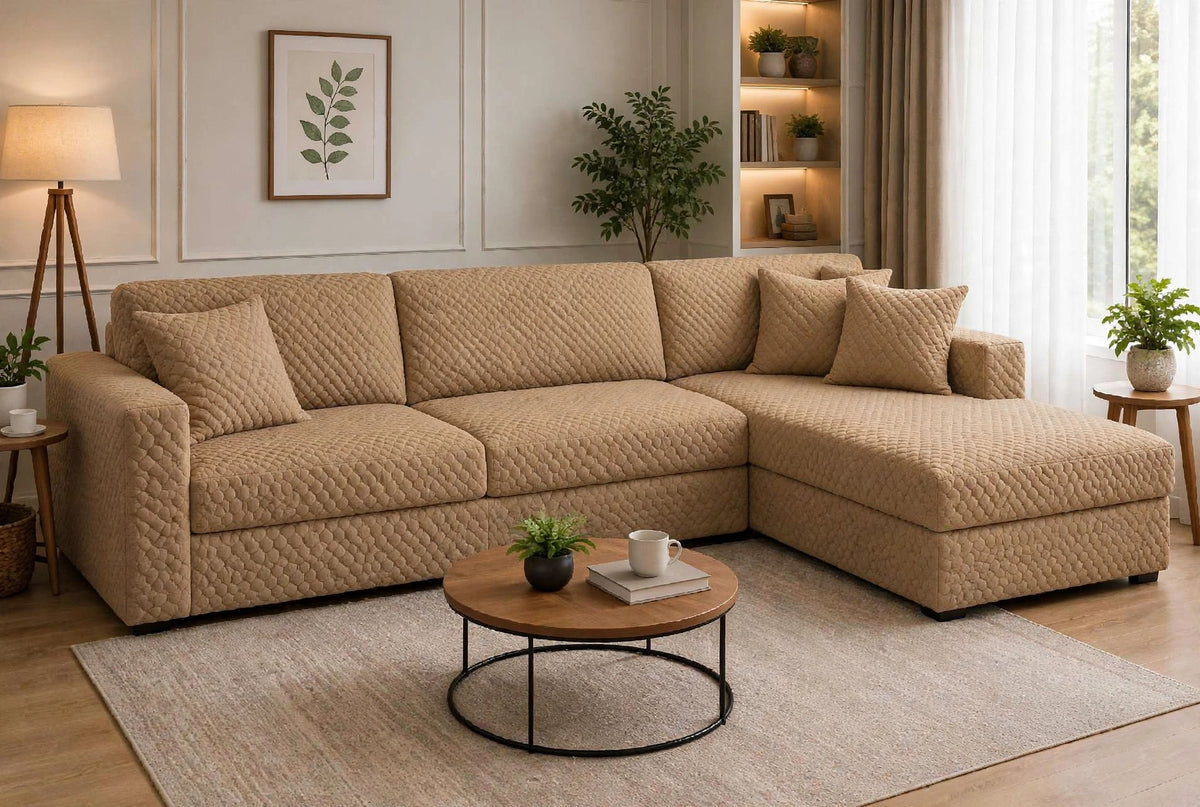 BUTTERFLY L-SHAPE SOFA COVER - FAWN