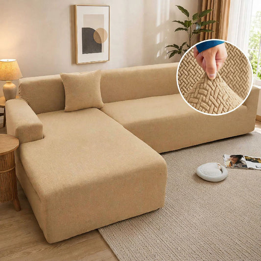 JACQUARD L-SHAPE SOFA COVER - FAWN