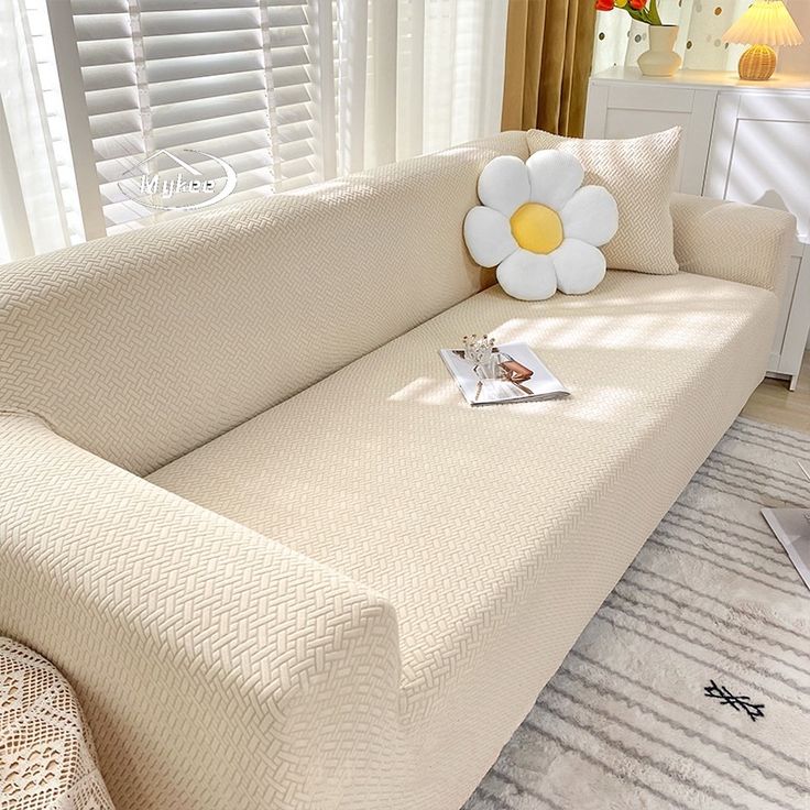JACQUARD STRIP FABRIC SOFA COVER - FAWN