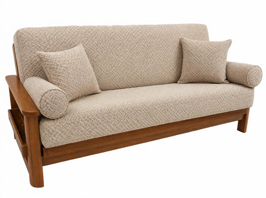 JACQUARD WOODEN SOFA COVER - FAWN