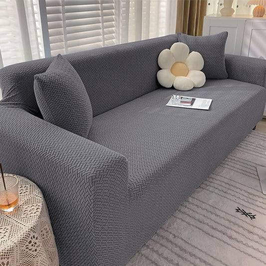 JACQUARD STRIP FABRIC SOFA COVER - GREY