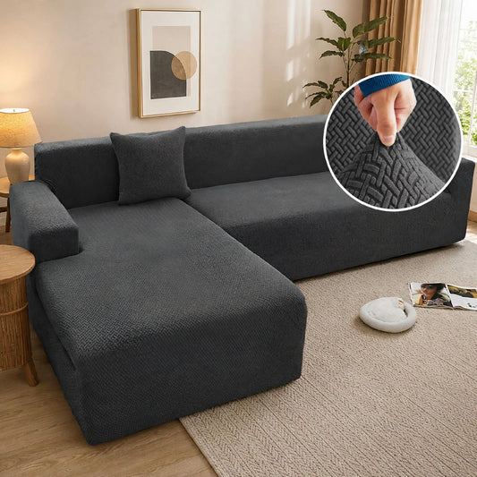 JACQUARD L-SHAPE SOFA COVER - GREY