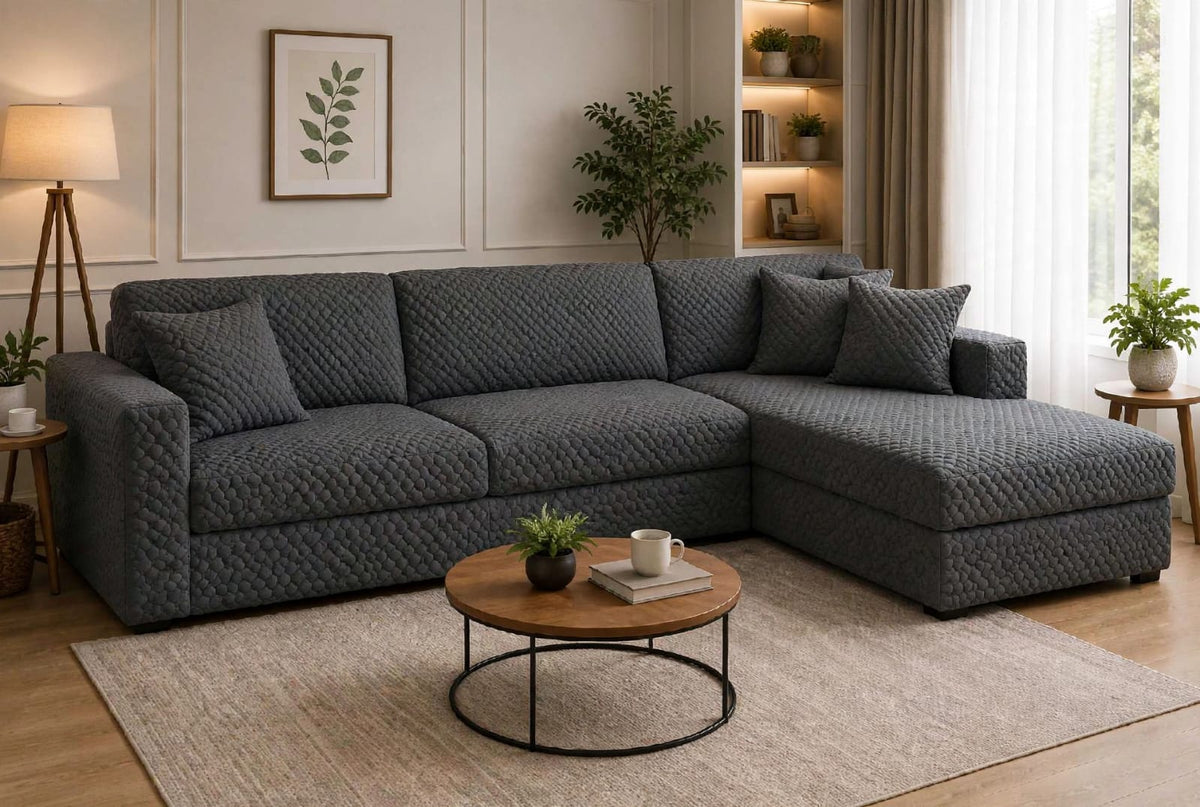BUTTERFLY L-SHAPE SOFA COVER - GREY