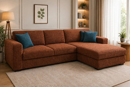 BUBBLE L-SHAPE SOFA COVER - COPPER BROWN