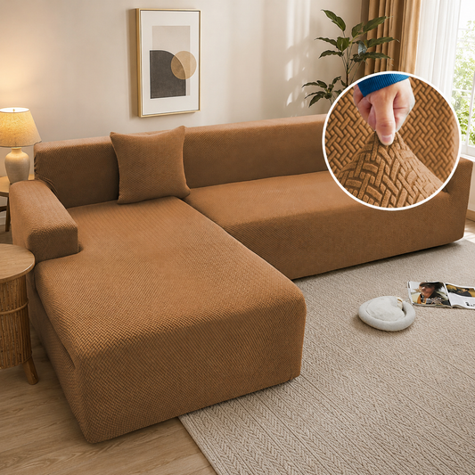 JACQUARD L-SHAPE SOFA COVER - LIGHT BROWN