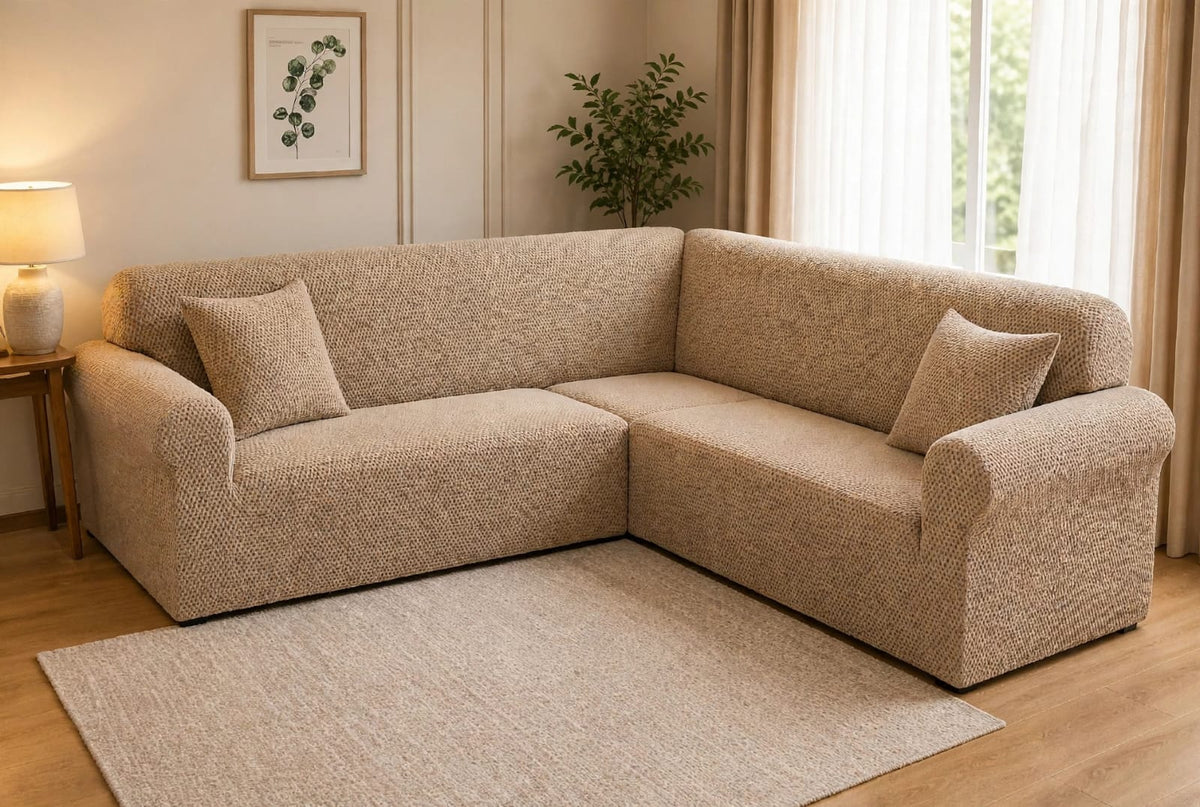 MICRO MASH L - SHAPE SOFA COVER - FAWN