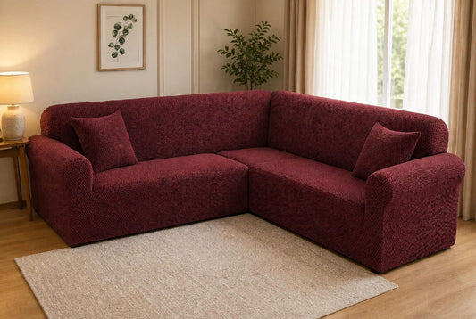 MICRO MASH L - SHAPE SOFA COVER - MAROON